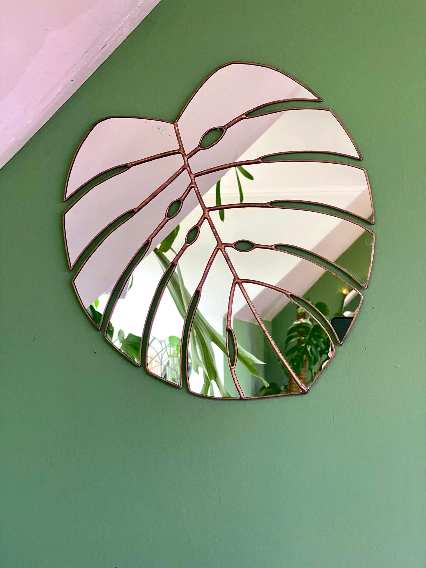 Espejo De Hoja De Monstera Mediano Hecho a Mano