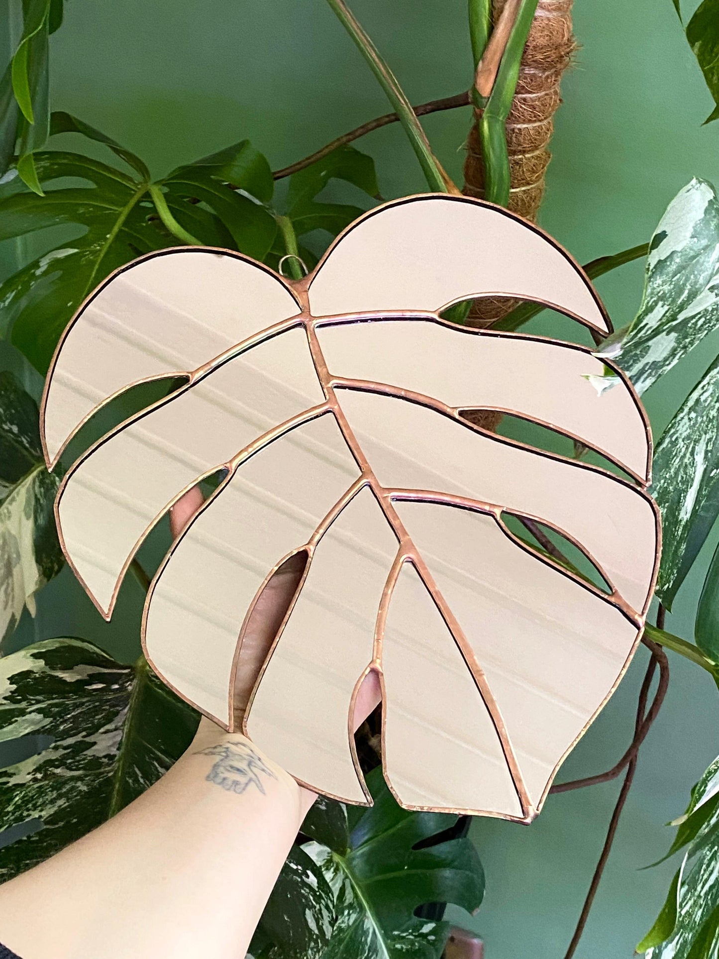 Espejo De Hoja De Monstera Mediano Hecho a Mano