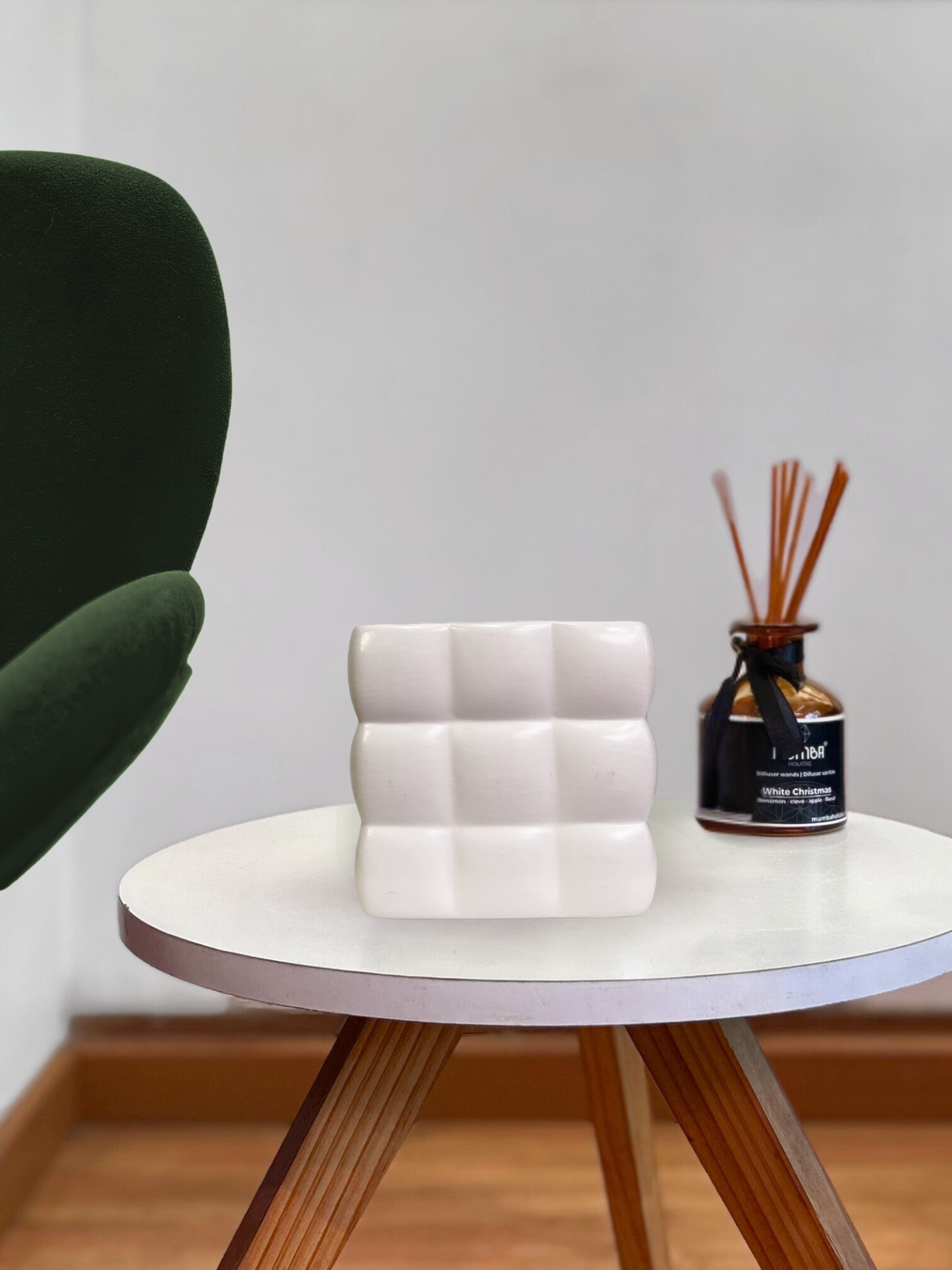 Macetero cerámica cuadros blanco 14x12cm