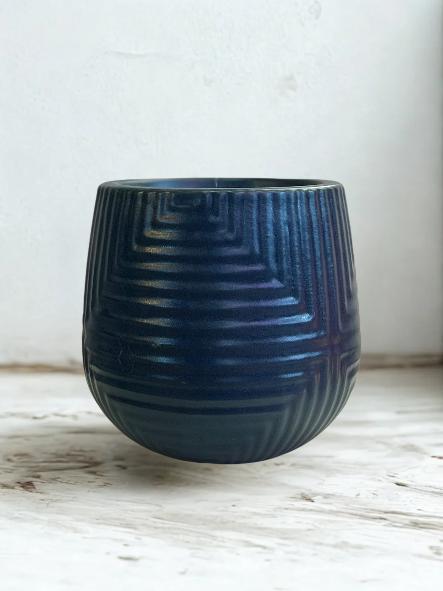 Contenedor de cerámica azul lineal L 30x26 cm