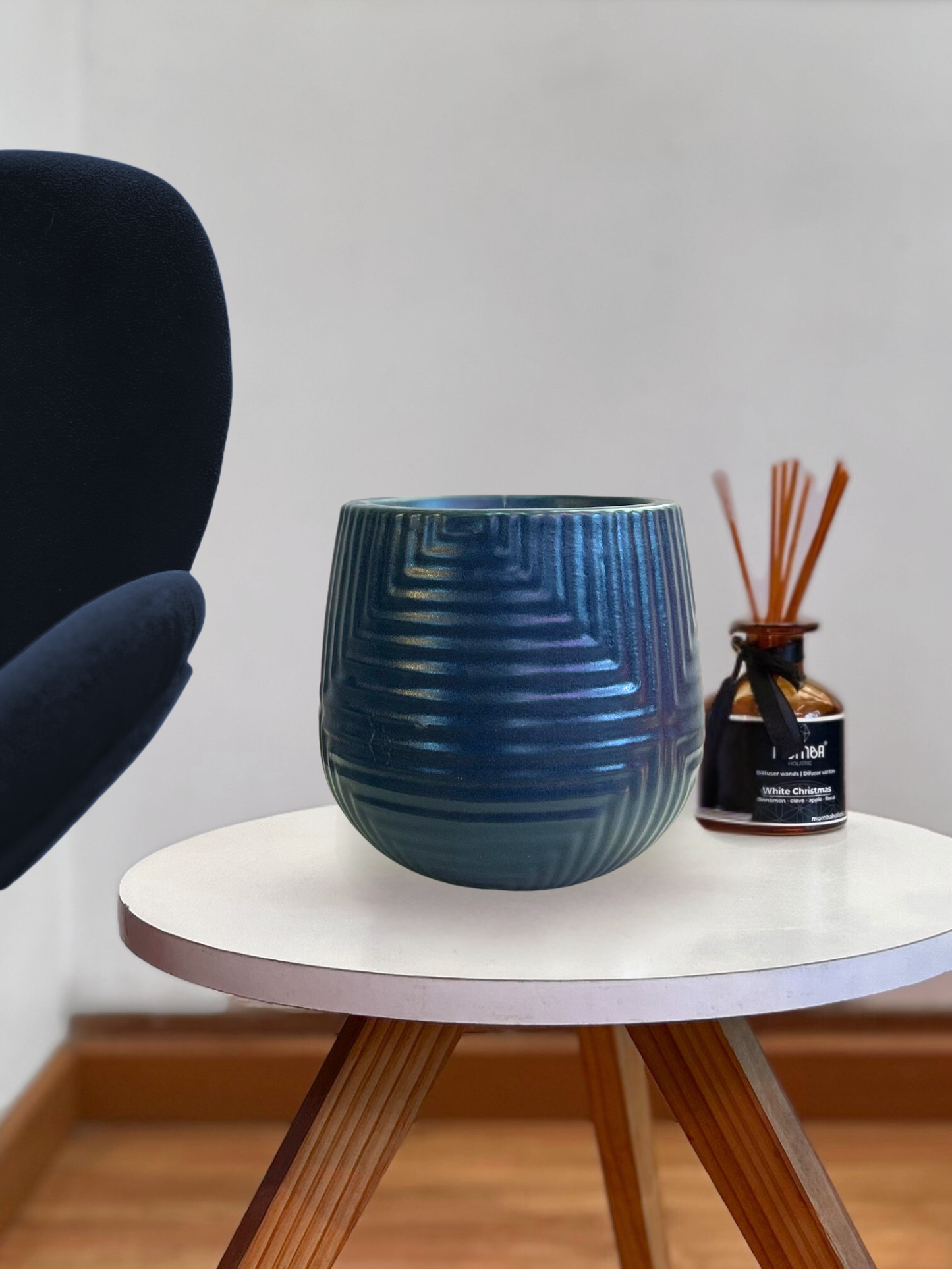 Contenedor de cerámica azul lineal S 17x17