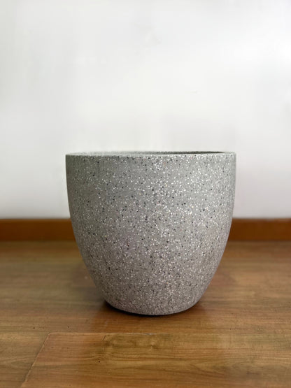 Macetero terrazzo redondo gris de cerámica, diseño moderno moteado ideal para plantas de interior